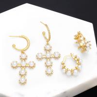 Cubic Zirconia Micro Pave Brass Earring, with Plastic Pearl, plated, fashion jewelry & micro pave cubic zirconia [