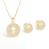 Cubic Zirconia Micro Pave Brass Jewelry Sets, Stud Earring & necklace, plated, micro pave cubic zirconia & for woman [