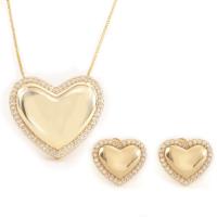 Cubic Zirconia Micro Pave Brass Jewelry Sets, Stud Earring & necklace, Heart, plated & micro pave cubic zirconia & for woman [