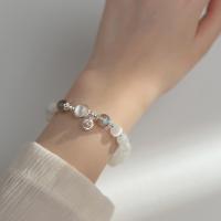 Стерлинговые серебряные браслеты, Серебро 925 пробы, с Лунный камень, Другое покрытие, Женский, серебряный, длина:Приблизительно 16 см, продается PC