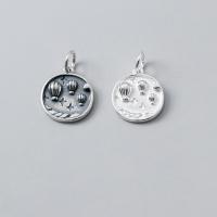Sterling Silver Pendants, 925 Sterling Silver, Round, Antique finish, DIY 13.5mm 