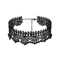 Fashion Choker Necklace, Lace, with Glass Beads, fashion jewelry & for woman, black 