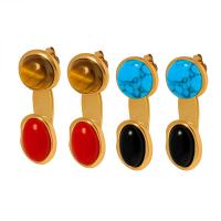 Titanium Steel Earrings, with Gemstone, gold color plated, fashion jewelry & for woman 