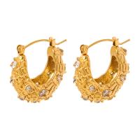 Titanium Steel Earrings, 18K gold plated, fashion jewelry & micro pave cubic zirconia & for woman 