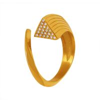 Titanium Steel Finger Ring, Triangle, Vacuum Ion Plating, micro pave cubic zirconia & for woman US Ring 