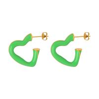 Titanium Steel Earrings, Brass, with Titanium Steel, Heart, Vacuum Ion Plating, for woman & enamel 