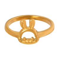Titanium Steel Finger Ring, Rabbit, gold color plated & for woman & hollow, US Ring 