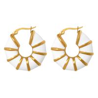 Titanium Steel Earrings, gold color plated, fashion jewelry & for woman & enamel 