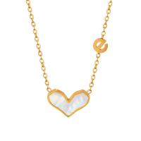 Titanium Steel Jewelry Necklace, with White Shell, with 2inch extender chain, Heart, gold color plated, fashion jewelry & for woman Approx 15.7 Inch 