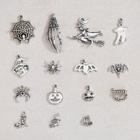 Zinc Alloy Pendant, silver color plated, Halloween Design & 15 pieces & DIY 
