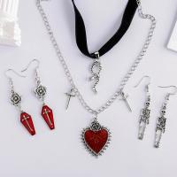 Zinc Alloy Jewelry Set, earring & necklace, silver color plated, 4 pieces & gothic style & for woman Approx 18.5 Inch, Approx 15.7 Inch 