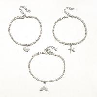 Zinc Alloy Anklet, with 1.96inch extender chain, silver color plated, three pieces & fashion jewelry & for woman & with rhinestone Approx 8.07 Inch 