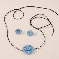 Jewelry Gift Sets, Cloth, Stud Earring & necklace, handmade, 2 pieces & fashion jewelry & for woman, blue Approx 65.35 Inch 