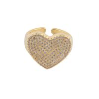 Cubic Zirconia Micro Pave Brass Finger Ring, Heart, gold color plated, fashion jewelry & micro pave cubic zirconia & for woman, golden, 22*16*4mm 