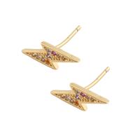 Cubic Zirconia Micro Pave Brass Earring, Lightning Symbol, gold color plated, fashion jewelry & micro pave cubic zirconia & for woman, multi-colored 