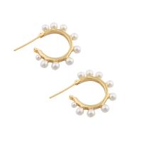 Cubic Zirconia Micro Pave Brass Earring, with Plastic Pearl, gold color plated, fashion jewelry & micro pave cubic zirconia & for woman, two different colored 