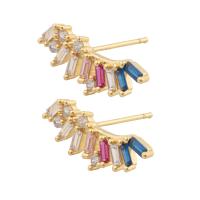Cubic Zirconia Micro Pave Brass Earring, gold color plated, fashion jewelry & micro pave cubic zirconia & for woman, multi-colored [