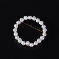 Freshwater Pearl Brooch, with Brass, Donut, gold color plated, fashion jewelry & for woman & hollow, white, 5- 