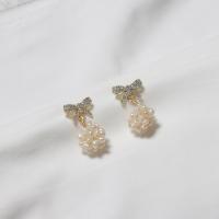 Freshwater Pearl Drop Earring, with Cubic Zirconia, gold color plated, vintage & fashion jewelry & for woman, white, 20mm 