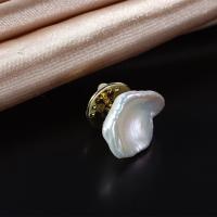 Freshwater Pearl Brooch, with Brass, gold color plated, fashion jewelry & for woman, white, 15-16mm 
