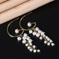 Freshwater Pearl Brass Earring, with Brass, gold color plated, fashion jewelry & for woman, white, 60mm 