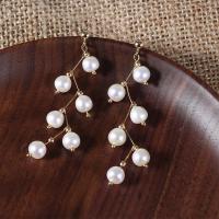 Freshwater Pearl Brass Earring, with Brass, gold color plated, fashion jewelry & for woman, white, 6-7mm 
