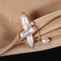 Freshwater Pearl Brooch, with Brass, Cross, gold color plated, fashion jewelry & for woman, white, 20- 