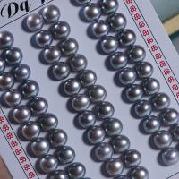 Half Drilled Cultured Freshwater Pearl Beads, DIY & half-drilled, grey, 8-8.5mm 