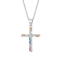 Cubic Zirconia Micro Pave Sterling Silver Necklace, 925 Sterling Silver, with 1.18inch extender chain, Cross, fashion jewelry & micro pave cubic zirconia & for woman Approx 16.53 Inch [
