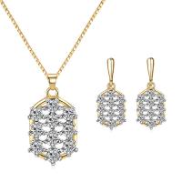 Rhinestone Zinc Alloy Jewelry Set, earring & necklace, 2 pieces & for woman & with rhinestone, golden, 24*14mm,26*10mm Approx 15.75 Inch 