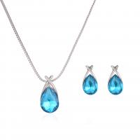 Rhinestone Zinc Alloy Jewelry Set, earring & necklace, with Glass Rhinestone, 2 pieces & fashion jewelry & for woman, 21*11mm Approx 15.75 Inch 