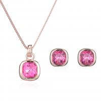 Rhinestone Zinc Alloy Jewelry Set, Stud Earring & necklace, 2 pieces & for woman & with rhinestone, rose gold color, 24*19mm,19*19mm Approx 15.75 Inch 