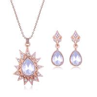 Rhinestone Zinc Alloy Jewelry Set, earring & necklace, 2 pieces & for woman & with rhinestone 24*39mm,12*35mm Approx 15.75 Inch 
