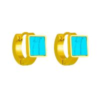 Titanium Steel Earrings, with turquoise, plated, fashion jewelry & for woman, golden, 8*8mm,15mm 