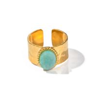 Stainless Steel Finger Ring, 304 Stainless Steel, with Gemstone, plated, fashion jewelry, golden, Inner Approx 17.9mm 