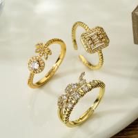 Cubic Zirconia Micro Pave Brass Finger Ring, plated, fashion jewelry & micro pave cubic zirconia, golden, inner ~19mm [
