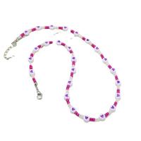 Glass Seed Beads Necklace, Zinc Alloy, with Seedbead & Plastic Pearl, with 5CM extender chain, plated, for woman Approx 38 cm 