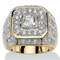 Anillo de dedo de aleación de Zinc, chapado, diverso tamaño para la opción & micro arcilla de diamantes de imitación & para hombre, dorado, Vendido por UD
