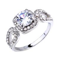 Anillo de dedo de aleación de Zinc, chapado, diverso tamaño para la opción & micro arcilla de diamantes de imitación & para mujer, color de platina, Vendido por UD