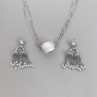 Conjuntos de joya de aleación de cinc de moda, aleación de zinc, con Perlas plásticas, chapado, diferentes estilos para la opción & para mujer, plateado, Vendido por UD
