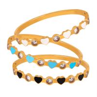 Titanium Steel Bracelet & Bangle, Heart, 18K gold plated, micro pave cubic zirconia & for woman & enamel Inner Approx 57mm 