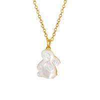 Titanium Steel Jewelry Necklace, with White Shell, with 2inch extender chain, Rabbit, gold color plated, fashion jewelry & for woman Approx 15.7 Inch 