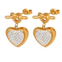 Titanium Steel Earrings, Heart, Vacuum Ion Plating, fashion jewelry & for woman & with rhinestone 