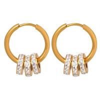 Titanium Steel Earrings, Vacuum Ion Plating, for woman & with rhinestone & hollow 