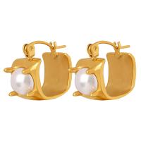 Titanium Steel Earrings, with Glass Pearl, Vacuum Ion Plating, fashion jewelry & for woman 