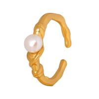Titanium Steel Finger Ring, with Freshwater Pearl, Vacuum Ion Plating, fashion jewelry & for woman US Ring [