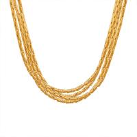 Titanium Steel Jewelry Necklace, with 2inch extender chain, gold color plated, multilayer & for woman Approx 14.6 Inch 