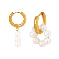 Freshwater Pearl Drop Earring, Titanium Steel, with Freshwater Pearl, gold color plated, fashion jewelry & for woman & hollow  