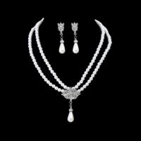 ensembles de bijoux de mode en alliage zinc, alliage de zinc, Boucle d’oreille stud & collier, avec perle de plastique, avec 5cm chaînes de rallonge, 2 pièces & pour femme & avec strass, blanc, 50mm Environ 38.5 cm, Vendu par fixé