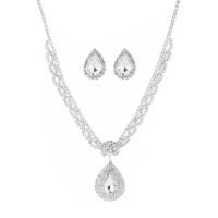 Rhinestone Zinc Alloy Jewelry Set, Stud Earring & necklace, with 16.5cm extender chain, silver color plated, 2 pieces & fashion jewelry & for woman & with rhinestone Approx 31 cm 